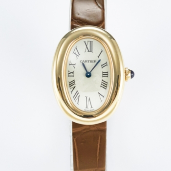 Cartier Baignoire Ladies 31mm Yellow Gold Brown Leather White Dial Replica Super Clone