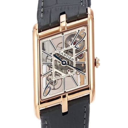 Cartier Tank Asymetrique Watch Rose Gold Dark Grey Leather Strap Replica Super Clone