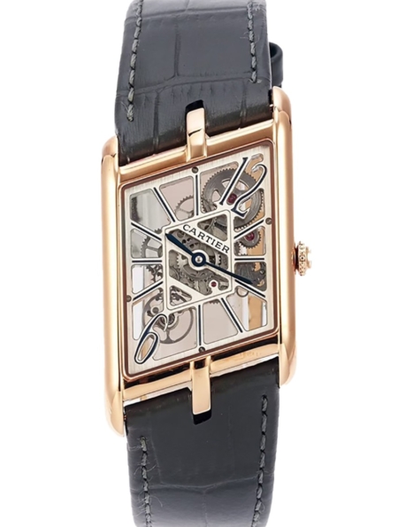 Cartier Tank Asymetrique Watch Rose Gold Dark Grey Leather Strap Replica Super Clone