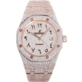 Audemars Piguet Royal Oak 41mm 15400 Diamond Paved ICED OUT Rose Gold in Arabic Markers Replica Super Clone Watch