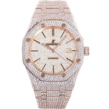 Audemars Piguet Royal Oak 41mm 15400 Diamond Plated ICED OUT Rose Gold in Stick Markers Replica Super Clone Watch