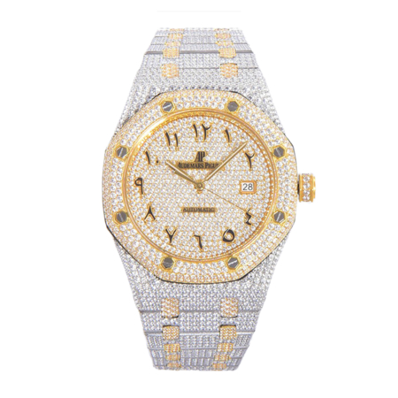 Audemars Piguet Royal Oak 41mm 15400 Diamond Plated ICED OUT Watch Steel Yellow Gold in Arabic Markers Replica Super Clone Watch