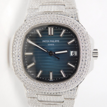 Patek Philippe Nautilus 5711 40mm Diamond Paved Bezel and Bracelet Blue Dial Replica Super Clone Watch