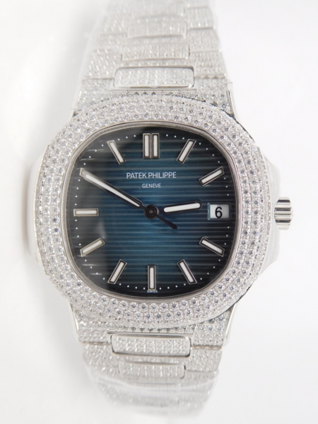 Patek Philippe Nautilus 5711 40mm Diamond Paved Bezel and Bracelet Blue Dial Replica Super Clone Watch