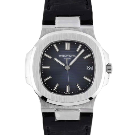 Patek Philippe Nautilus 5711 Blue Textured Dial Black Leather Strap Replica Super Clone Watch