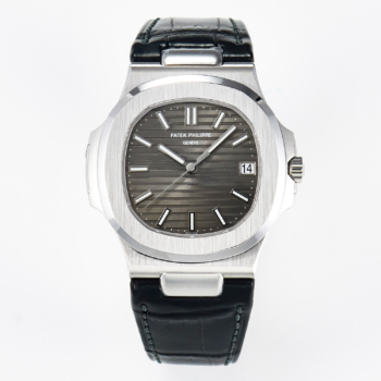 Patek Philippe Nautilus 5711 Gray Textured Dial Black Leather Strap Replica Super Clone Watch