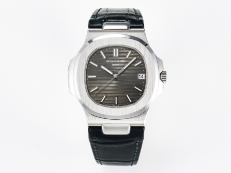 Patek Philippe Nautilus 5711 Gray Textured Dial Black Leather Strap Replica Super Clone Watch