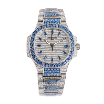 Patek Philippe Nautilus 7118 Diamond Paved with Blue Diamond Stick Markers Replica Super Clone Watch