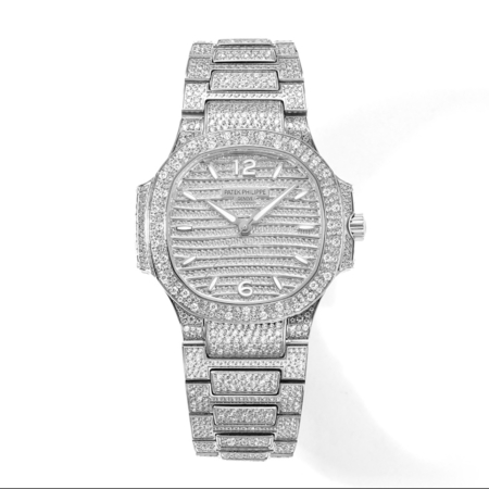 Patek Philippe Nautilus 71181450G-001 Diamond Paved ICED OUT on White Gold Replica Super Clone Watch