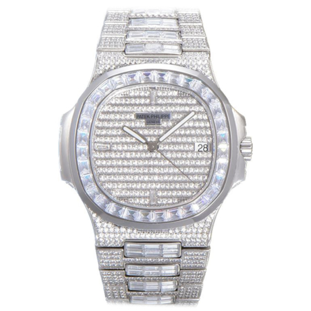 Patek Philippe Nautilus Jumbo 5711 Diamond Paved ICED OUT Replica Super Clone Watch