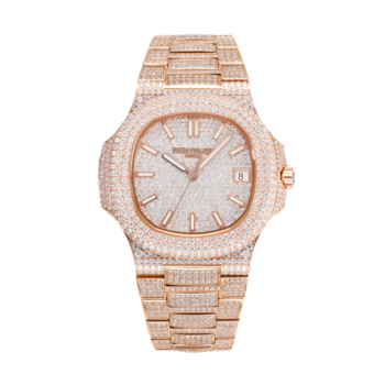 Patek Philippe Nautilus Jumbo 5711 Diamonds Paved ICED OUT in Rose Gold Replica Super Clone Watch