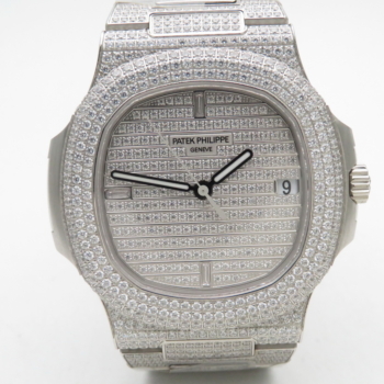 Patek Philippe Nautilus Jumbo 5719 Diamond Paved Fully ICED OUT Replica Super Clone Watch