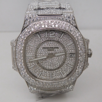 Patek Philippe Nautilus Jumbo 7010 Ladies Diamond Paved Diamond Encrusted ICED OUT Replica Super Clone Watch