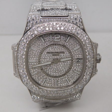 Patek Philippe Nautilus Jumbo 7010 Ladies Diamond Paved Diamond Encrusted ICED OUT Replica Super Clone Watch