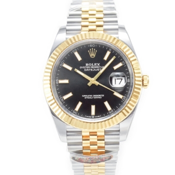 ROLEX Datejust 126333 41mm Jubilee Bracelet Yellow Gold Black Dial with Stick Markers Replica Super Clone Watch