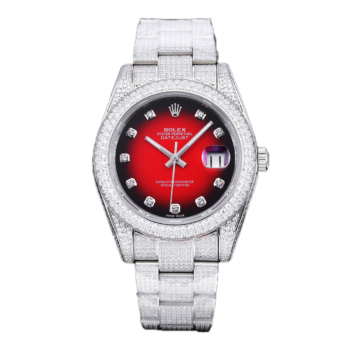 ROLEX Datejust 41mm Diamond Paved Bezel and Bracelet Red Black Dial Replica Super Clone Watch