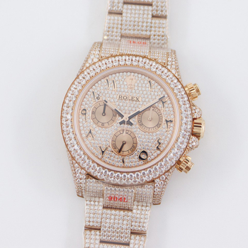 ROLEX Daytona 116505 Diamond Paved ICED OUT on Rose Gold with Arabic Markers Replica Super Clone Watch