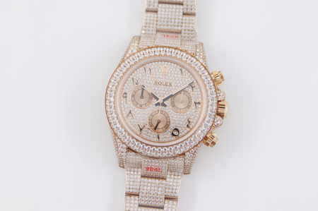 ROLEX Daytona 116505 Diamond Paved ICED OUT on Rose Gold with Arabic Markers Replica Super Clone Watch