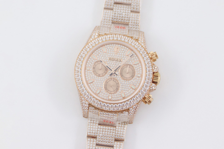 ROLEX Daytona 116505 Diamond Paved ICED OUT on Rose Gold with Stick Markers Replica Super Clone Watch