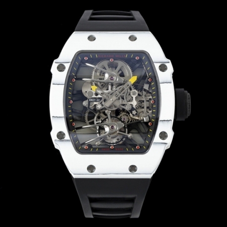 Richard Mille RM027 02 Rafael Nadal Tourbillon White Carbon Black Rubber Strap Replica Super Clone Watch Top Quality